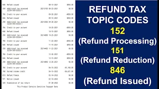 What Common Refund TAX TOPIC CODES Mean - 152 IRS Processing 151 Refund Reduction 846 Issued