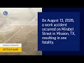 1 Killed in Work Accident on Mirabel Street in Mission TX