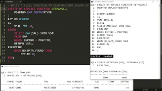 PLSQL User defined function to find maximum salary of employee based on given deptno UDF Demo-4