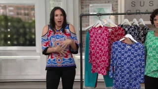 Susan Graver Printed Liquid Knit Sleeve Tiered Top on QVC