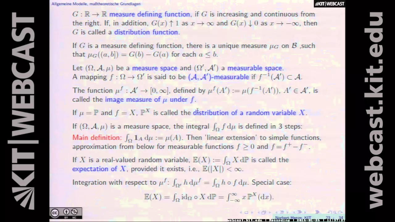 19: Allgemeine Modelle und maßtheoretische Grundlagen III, Verteilungsfunktionen und Dichten I