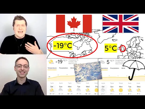 A1: lição de conversação — Weather in Canada and England 🌨🌧 North American + Inglês britânico Conversação | English Comprehensible Input for ESL Beginners