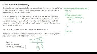 Interview Questions Remove Duplicate from sorted array JavaScript NodeJS leetcode