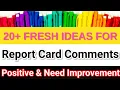 Teacher s Remarks for Students on Report Card Report card Remarks for students All in All