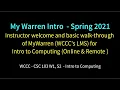 Instructor and MyWarren Intro - CSC 103 Spring 2021