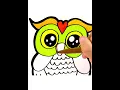 How to draw a cute owl for kids with colored marker - Drawing and Coloring page for children