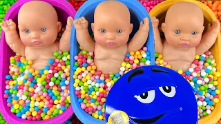 3 Minutes Satisfying with Full of 3 Rainbow BathTubs Candy with M&M's & Magic Slime Cutting Video