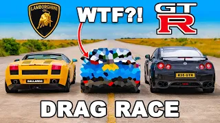 Lamborghini Gallardo v Nissan GT-R v WTF DRAG RACE