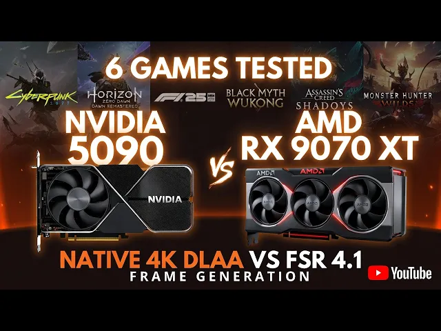 RTX 5090 Native 4K DLAA vs RX 9070 XT FSR 4.1 Frame Generation – Insane 4K Showdown in 6 Games