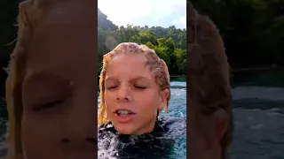 Swimming inside a volcano crater? Let’s just say the ocean side was probably nicer 🌋 #sailingfamily