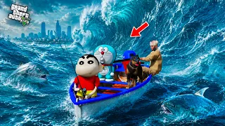GTA V: Franklin & ShinChan Extreme Tsunami Survival Fishing to Live
