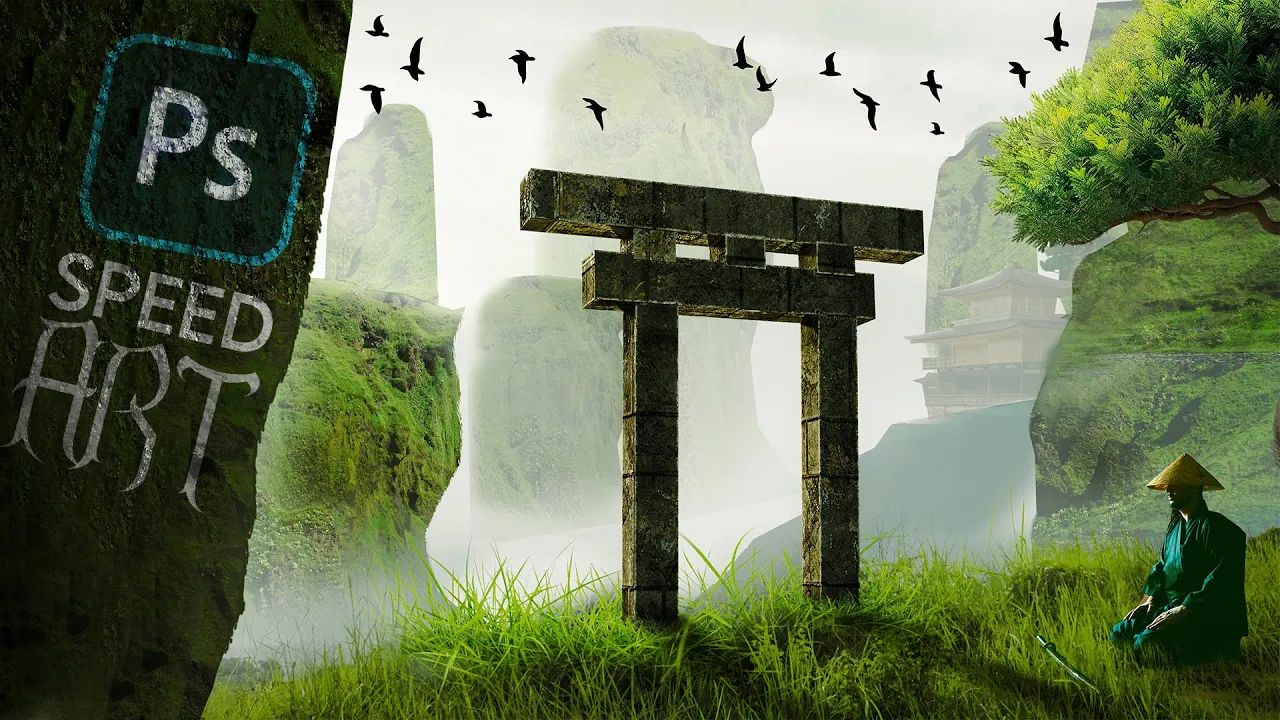 Outline Video " Samurai Mountain Photoshop Speed art "