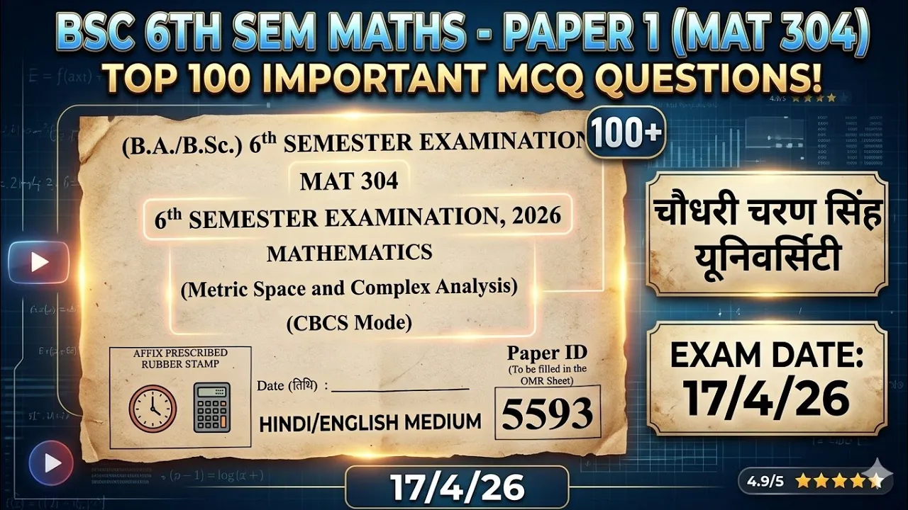 BSc 6th Sem Maths Paper 1 🔥 Top 100 MCQ | Matrices & Complex Analysis | CCSU 2026