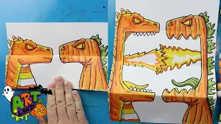 How to Draw Candy Corn Godzilla vs Pumpkinzilla Surprise Fold