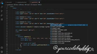 Javascript code to calculate average marks and grade