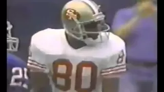 Joe Montana hits Jerry Rice for last second touc own against New York Giants September 1988