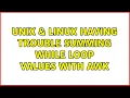 Unix Linux Having trouble summing while loop values with awk