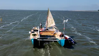 I Finally Sailed My Project Catamaran to A Boatyard! (with a dinghy mast) | Wildling Sailing