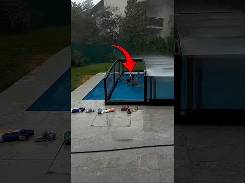 The family swam in the swimming pool even in the rain.