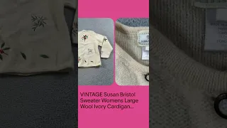 VINTAGE Susan Bristol Sweater Womens Large Wool Ivory Cardigan Christmas 80s 