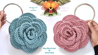 كروشيه حقيبه ترند على شكل وردة الجورى ورده مجسمهcrochet Bag Bolsa De Gan Tığ Işi çanta Bolsa De 