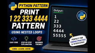 Python Pattern Program Print 1 22 333 4444 Pattern Using Nested Loops Beginner Tutorial