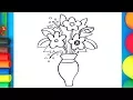 How to draw Flowers in a Vase - kids coloring page