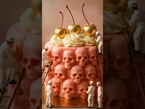 Pastel de calavera rosa de Mini Chefs 💀 #shorts #halloween2026 #cake #ai