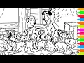 Coloring 101 DALMATIANS - Perdita Pongo and Pets in Barn Car Chase Disney Coloring Pages