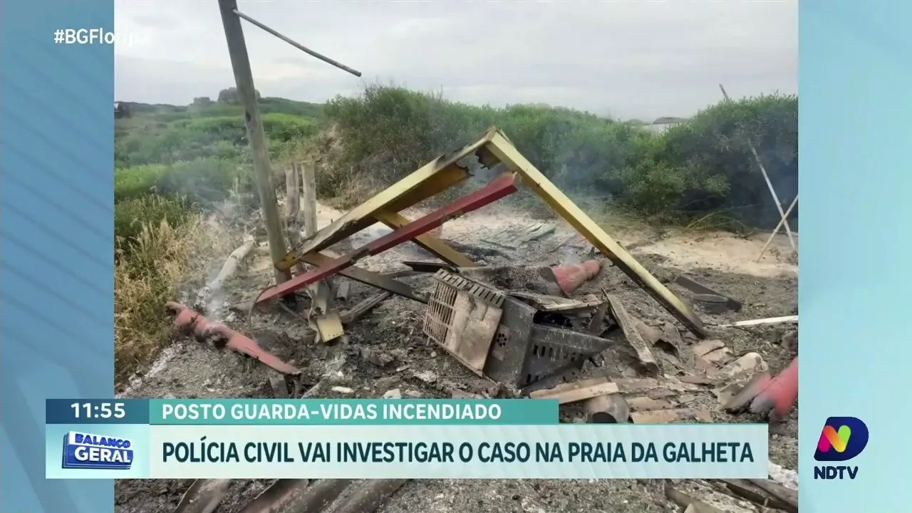 Incêndio destrói posto de guarda-vidas na Praia da Galheta