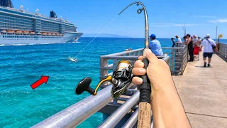 Pier Fishing Next to MASSIVE Cruise Ships..