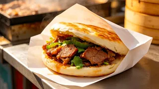 【LIVE】Delicious roujiamo (Chinese hamburger) made at a breakfast stall