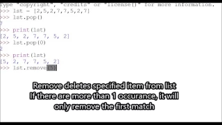 Python lists remove pop and del
