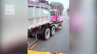 Truck Narrowly Misses School Bus After Brakes Fail 