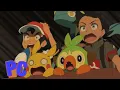 The duo on the minecart Pokemon Journeys Episode 80 clip