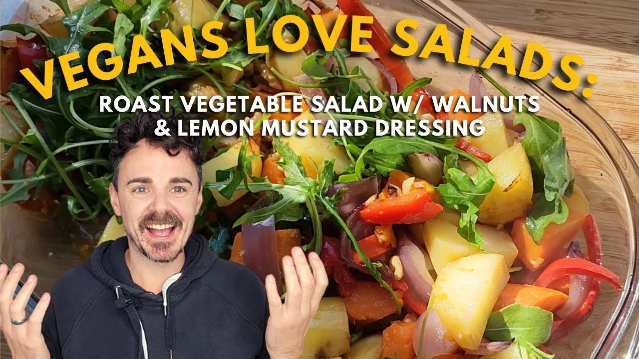 Vegan Roast Vegetable Salad with Walnuts & Lemon Mustard Dressing   Fresh, Flavorful, and Wholesome!
