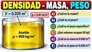 đ„ DENSIDAD, MASA, PESO y PESO ESPECĂFICO | 6 Ejercicios Resueltos Paso a Paso | FĂSICA.