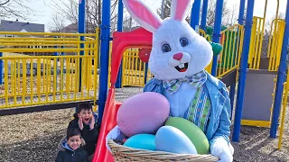 Troy and Izaak Pretend Play Easter Surprise Egg Hunt with Easter Bunny