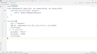Kotlin Basics - Defining a class with parameterized constructor and toString fun