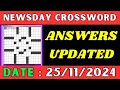 Newsday Crossword Clue Answers for Nov 25 2024 Solved