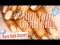 Mini Pink Coffin Nails Rose Gold Accent SHORT ACRYLIC NAILS