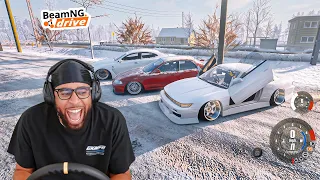 Driving SLAMMED cars through TERRIBLE winter roads lmaooo | BeamNG.Drive