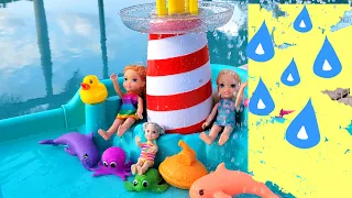 water park elsa u0026 anna toddlers and friends splash beach water slide barbie dolls