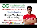 Reverse words in a given string geeksforgeeks Problem of the Day 2022
