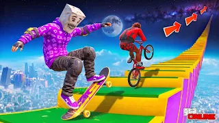 КАК ДАЛЕКО СКЕЙТ И BMX СМОГУТ ЗАБРАТЬСЯ ПО СТУПЕНЬКАМ ЛЕСТНИЦЫ В КОСМОС? ЭКСПЕРИМЕНТЫ ГТА 5