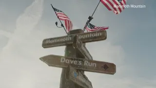 Skiing into the summer Mammoth Mountain covered in snow for 4th of July