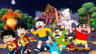 Nobita, Shinchan & BHUD BADRI OGGY JACK & Alumota Bhalu Trapped in Papa Pizza's PIZZERIA! 😱🍕
