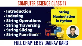 String Manipulation in Python Python Class 11 Computer Science Class 11th CBSE Full Chapter