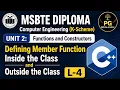 OOP C Unit 2 Lecture 4 Defining Member Functions Inside Outside Class with Program MSBTE