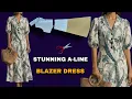 How to Draft an Elegant Blazer Dress Puff Sleeves A-Line Skirt